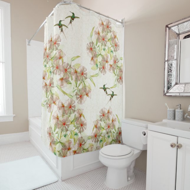 Hummingbird Birds Flowers Animals Shower Curtain (In Situ)