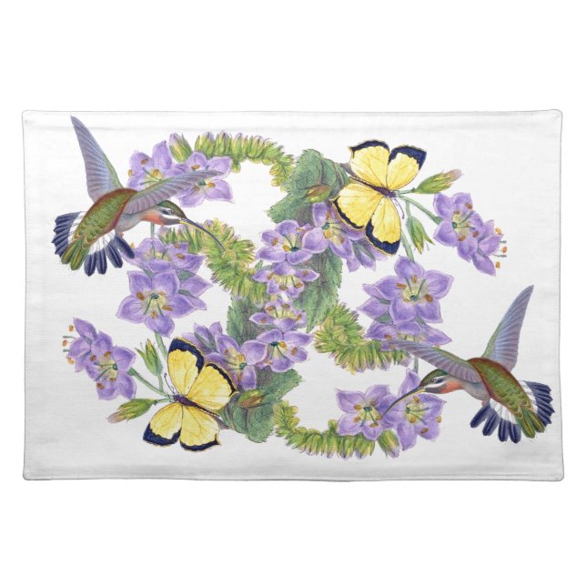 Hummingbird Birds Flowers Floral Butterflies Placemat (Front)