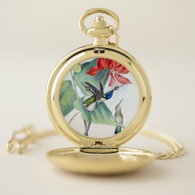 Hummingbird Birds Flowers Pocket Watch (Inside)