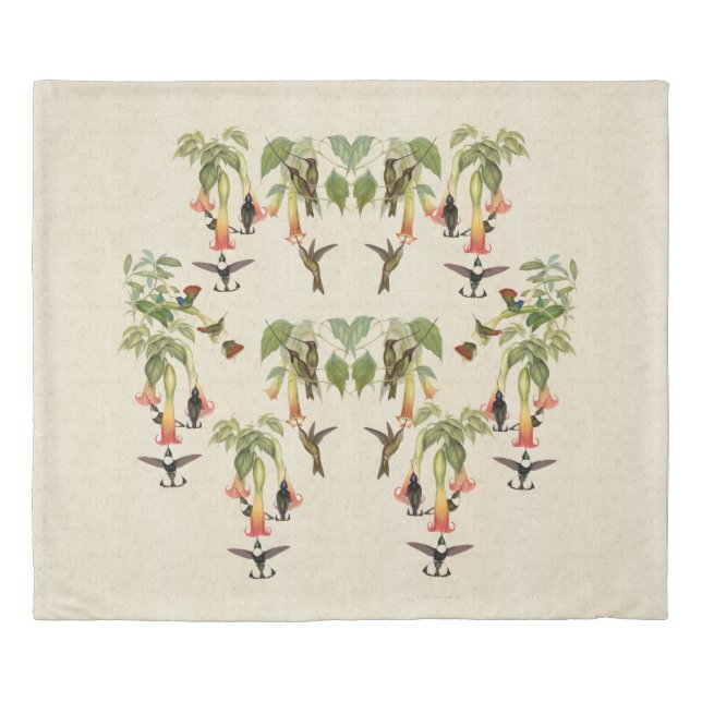Hummingbird Birds Flowers Wildlife Duvet Cover (Front)