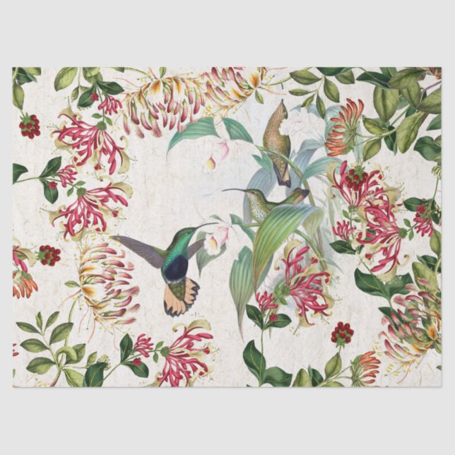 Hummingbird Birds Honeysuckle Flowers Tissue Paper (Front)