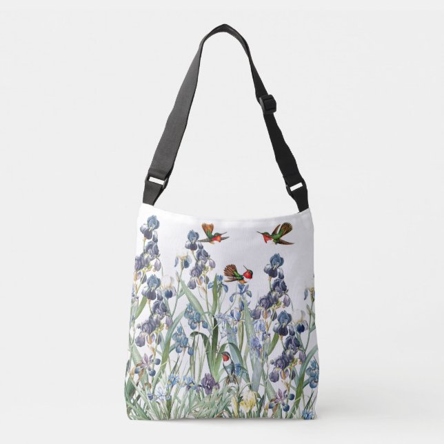 Hummingbird Birds Iris Flower Garden Tote (Front)
