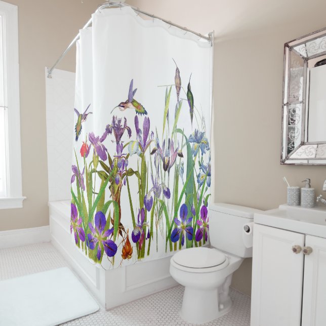 Hummingbird Birds & Iris Flowers Floral Curtain (In Situ)