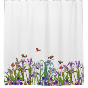 Hummingbird Birds Iris Flowers Shower Curtain