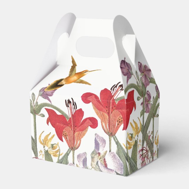 Hummingbird Birds Lily Flowers Garden Favor Box (Back Side)
