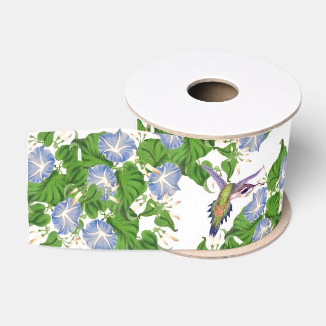 Hummingbird Birds Morning Glory Floral Flowers Grosgrain Ribbon (Spool)