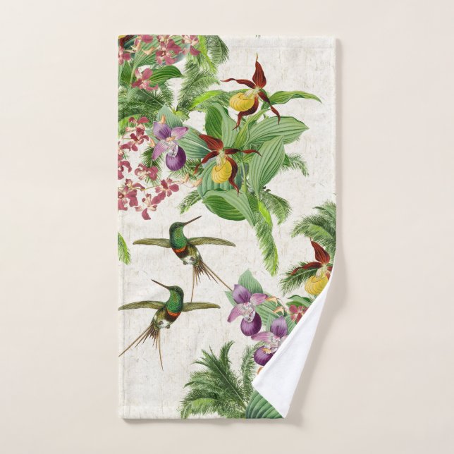 Hummingbird Birds Orchid Flowers Bath Towel Set (Hand Towel)