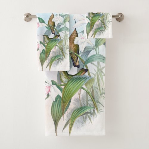 Hummingbird Birds Orchid Flowers Bath Towel Set