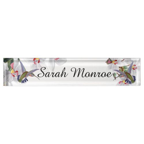 Hummingbird Birds Orchid Flowers Floral Nameplate