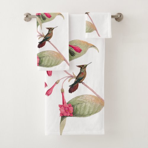 Hummingbird Birds Pink Flowers Bath Towel Set