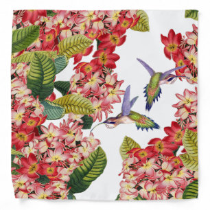Hummingbird Birds Plumeria Flowers Floral Bandana