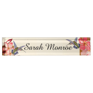 Hummingbird Birds Plumeria Flowers Floral Desk Name Plate