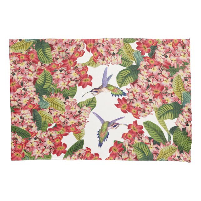 Hummingbird Birds Plumeria Flowers Floral Pillow Case (Front)