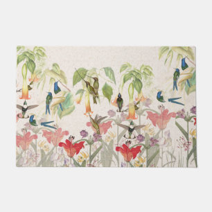 Hummingbird Birds Red Lily Flowers Doormat