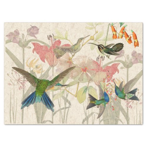 Hummingbird Birds Red Lily Flowers Tissue Paper