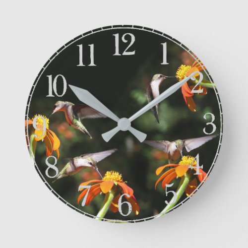 Hummingbird Birds Sunflower Flower Wall Clock