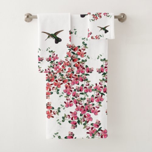 Hummingbird Birds Sweet Pea Flowers Bath Towel Set