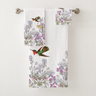 Hummingbird Birds Sweet Pea Flowers Bath Towels