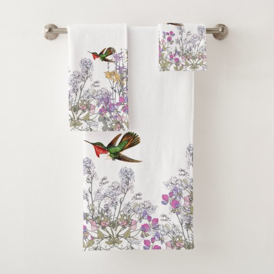 Hummingbird Birds Sweet Pea Flowers Bath Towels