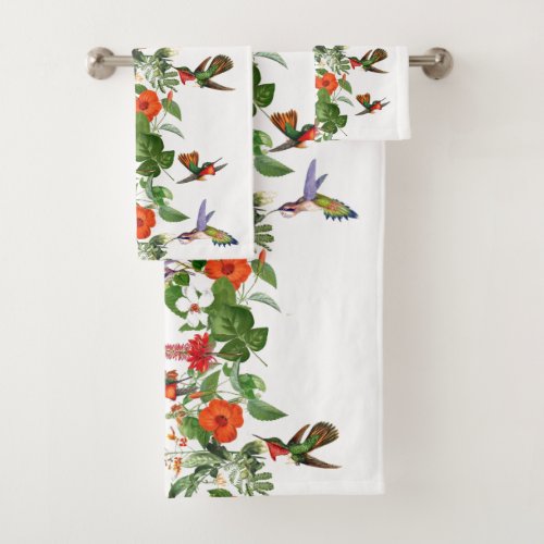 Hummingbird Birds Tropical Flowers Bath Towel Set