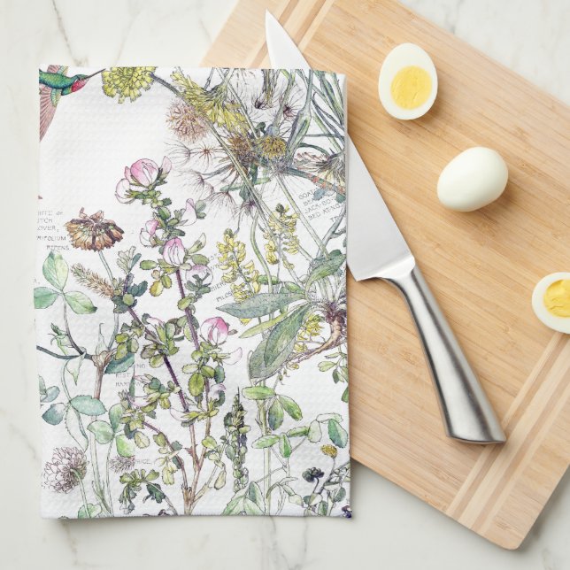 Hummingbird Birds Wildflower Flower Kitchen Towel (Quarter Fold)