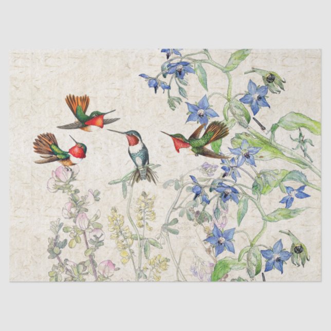 Hummingbird Birds Wildflower Flowers Tissue Paper (Front)
