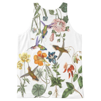 hummingbird birds wildlife animal flower floral all over print tank top