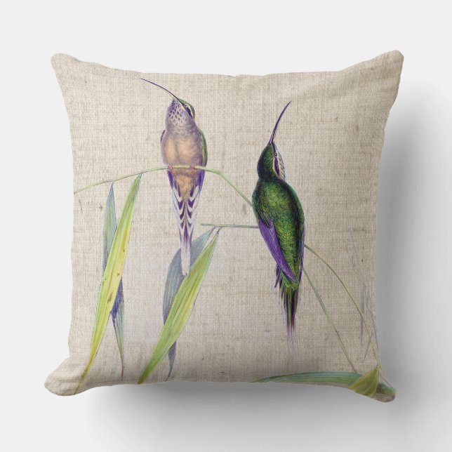 Hummingbird Birds Wildlife Animals Bamboo Leaves Throw Pillow (Front)