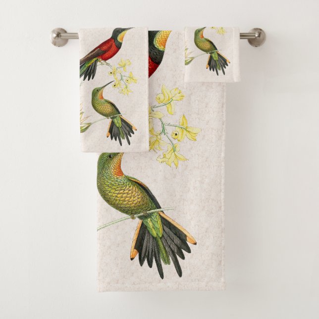 Hummingbird Birds Wildlife Floral Bath Towel Set (Insitu)