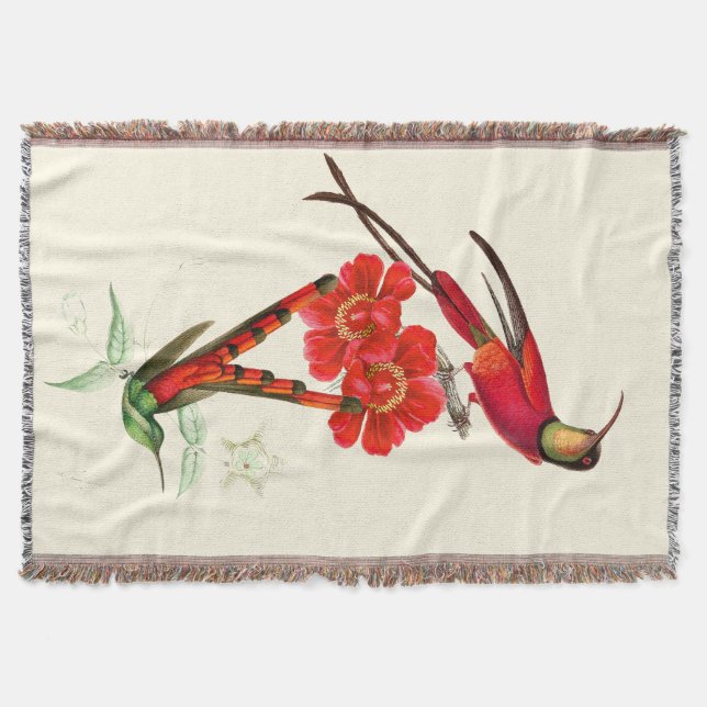Hummingbird Birds Wildlife Floral Throw Blanket (Front)