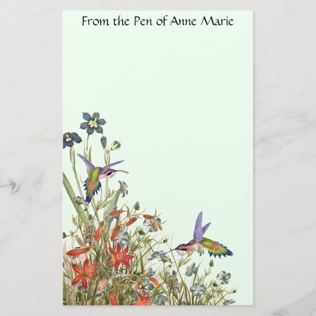 Hummingbird Birds Wildlife Flowers Floral Stationery (Front)