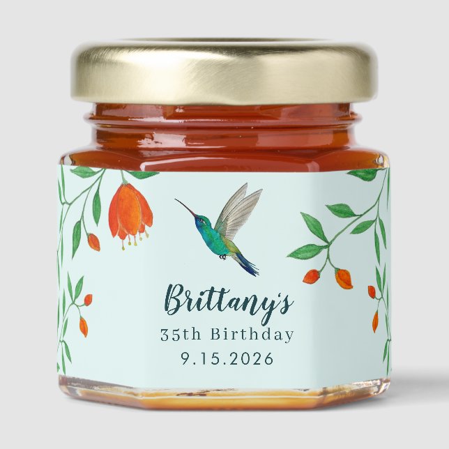 Hummingbird  Birthday  Honey Jar Favors (Front)