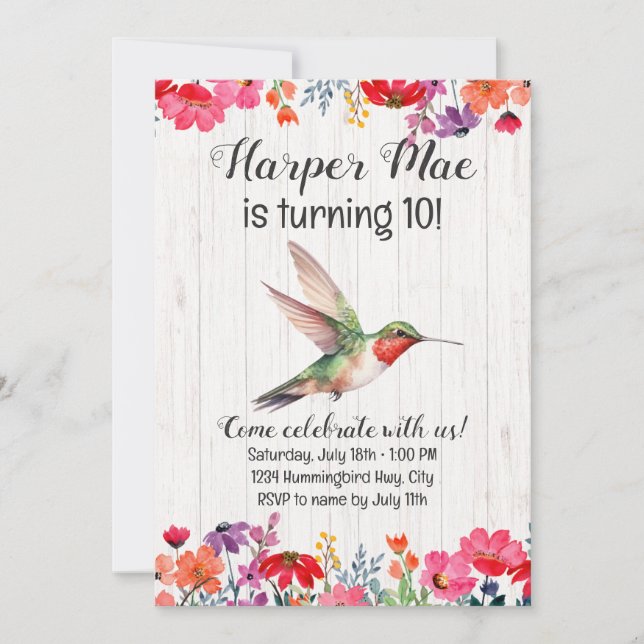 Hummingbird Birthday Invitation (Front)
