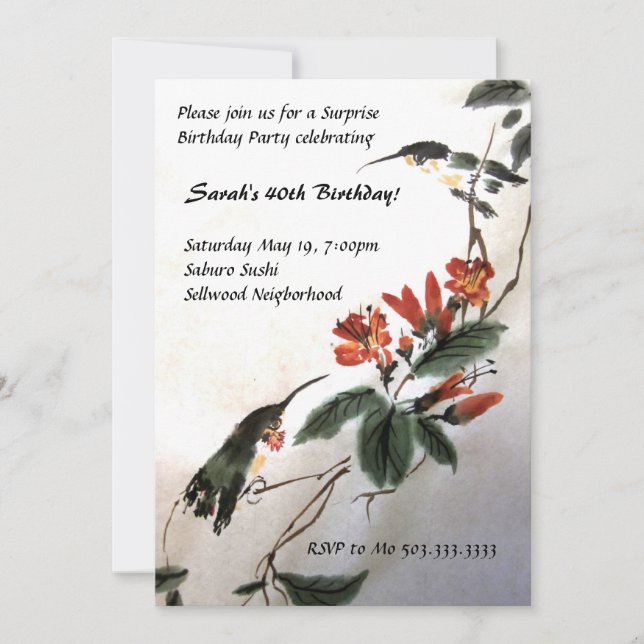 Hummingbird Birthday Invitation (Front)