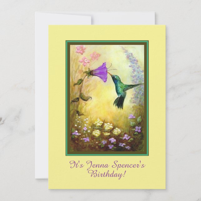 Hummingbird Birthday Party Invitation (Yellow) (Front)