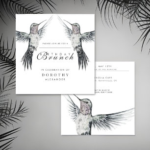 Hummingbird Black and White ANY Birthday Brunch Invitation