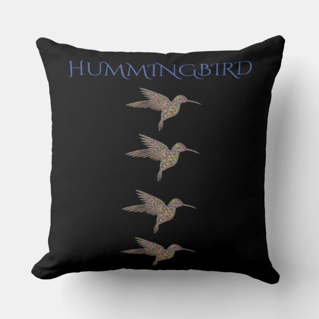 Hummingbird black throw pillow. throw pillow (Front)