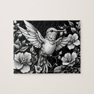 Hummingbird Black & White Tattoo Design Jigsaw Puzzle