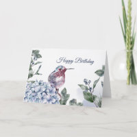 Hummingbird Blue Hydrangea Watercolor Birthday