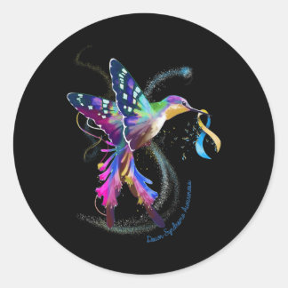Hummingbird Blue Ribbon Down Syndrome Awareness  Classic Round Sticker