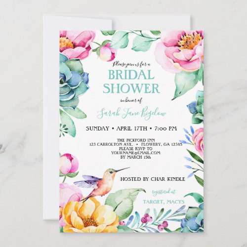 Hummingbird Boho Bridal Shower Invitation