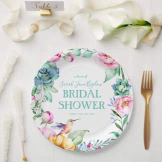 Hummingbird Boho Bridal Shower Paper Plates