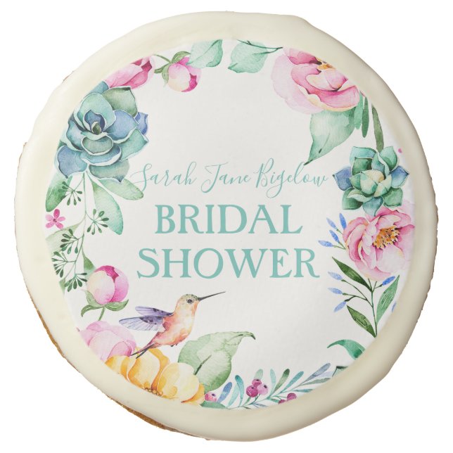 Hummingbird Boho Bridal Shower Sugar Cookie (Front)