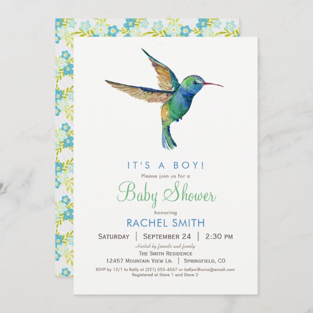 Hummingbird Boy Baby Shower Invitation (Front/Back)