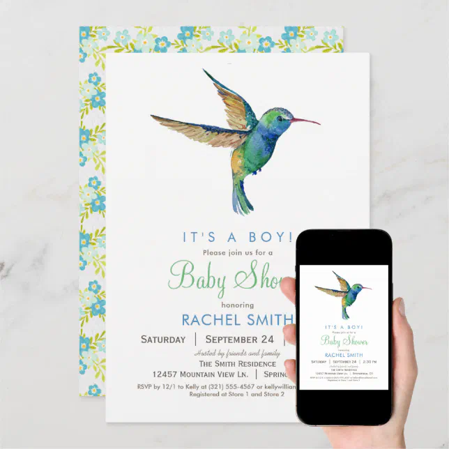 Hummingbird Boy Baby Shower Invitation Zazzle