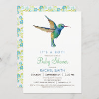 Hummingbird Boy Baby Shower Invitation