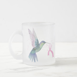 Hummingbird, Breast cancer, Pink ribbon  Frosted Glass Coffee Mug