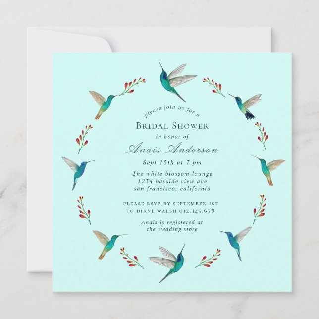 Hummingbird Bridal Shower Announcement (Front)