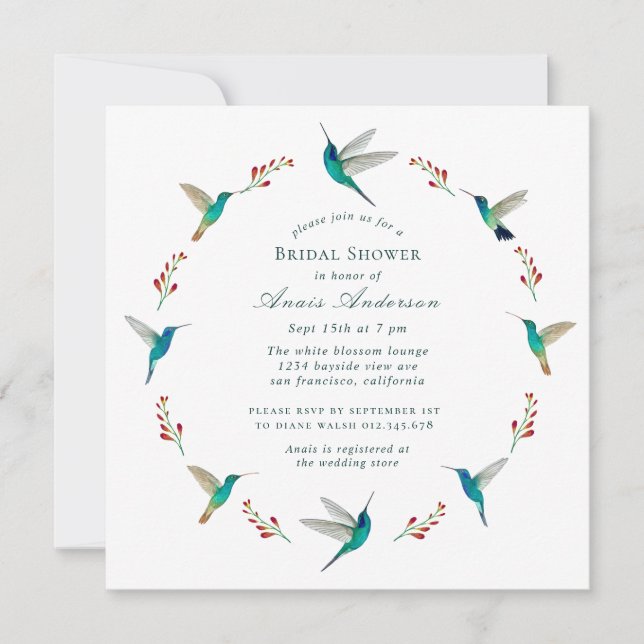 Hummingbird Bridal Shower Announcement (Front)