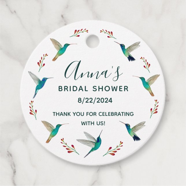 Hummingbird Bridal Shower Favor Tags (Front)
